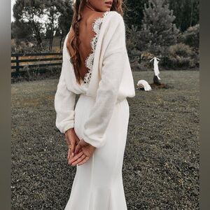 Bridal wool & lace coverup sweater, S